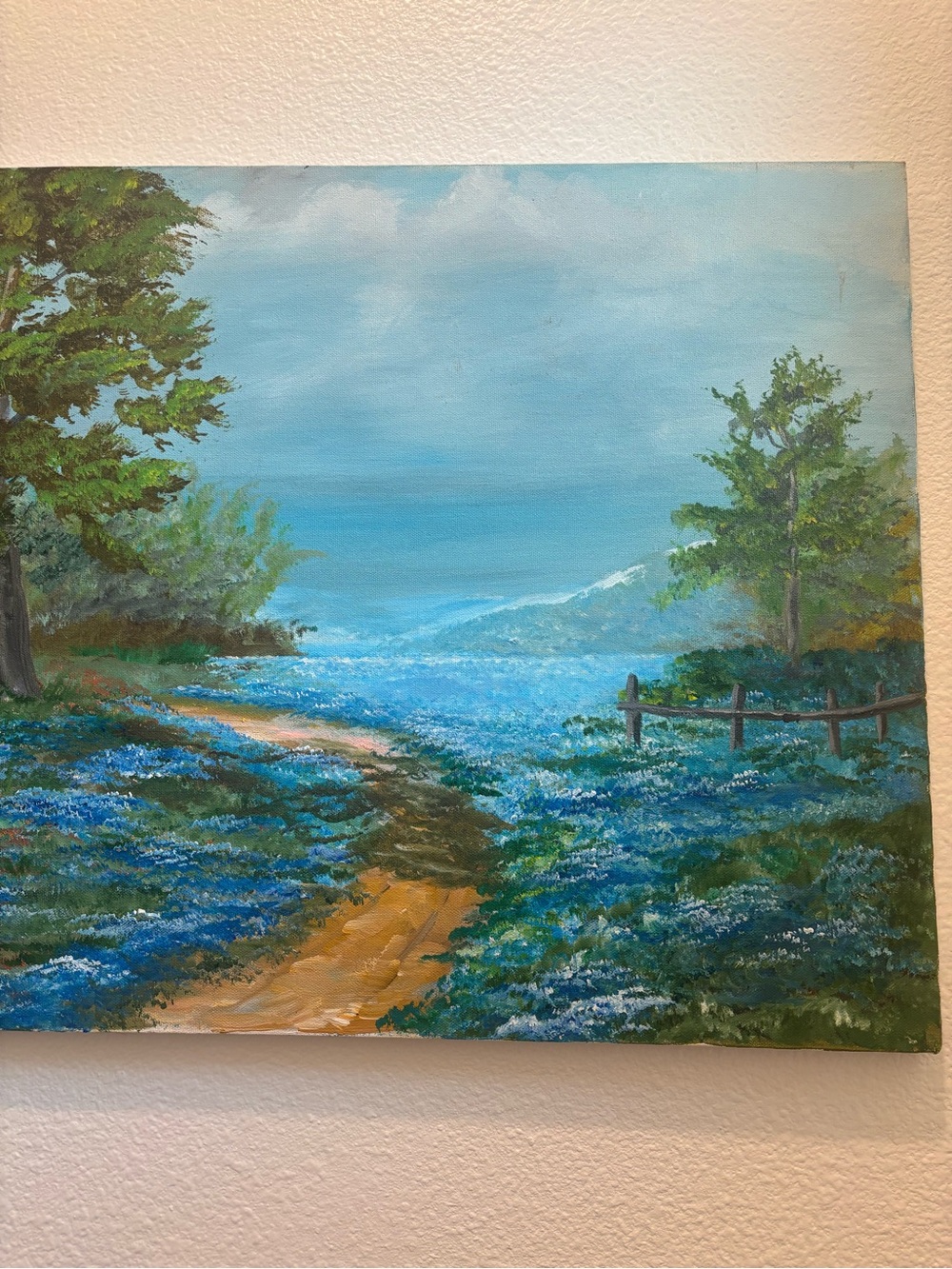 Coastal Pathway Landscape Canvas Handmade Blues Greens Custom Canvas Final Sale